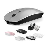 Bluetooth Wireless Mouse for MacBook Air Mac Pro Laptop Computer iPad Pad PC Optical Rechargeable Silent Mouse with Dual Mode Switch Mouse Bluetooth 5.2/3.0 and 2.4GHz USB Type-C Receiver (Gray)