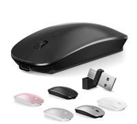 Bluetooth Wireless Mouse for MacBook Air Mac Pro Laptop Computer iPad Pad PC Optical Rechargeable Silent Mouse with Dual Mode Switch Mouse Bluetooth 5.2/3.0 and 2.4GHz USB-A & USB-C Receiver (Black)