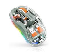 Bluetooth Wireless Mouse, Transparent RGB Tri-Modes Mouse,Bluetooth & 2.4GHz for Multi Device, USB-C Receiver Ideal for MacBook/Laptops, Rechargeable, Silent, Portable, Cool LED, Ergonomic - Green