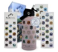 BlueTrail 50 States Water Bottle with Stickers - 32 oz Insulated Stainless Steel, Upgraded Leak-Proof Lid, UV & Waterproof Permanent Stickers, Laser Engraved 50 States of the USA (Pink Parchment)