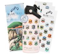 BlueTrail 50 States Water Bottle with Stickers - 32 oz Insulated Stainless Steel, Upgraded Leak-Proof Lid, UV & Waterproof Permanent Stickers, Laser Engraved 50 States of the USA (Pink Parchment)