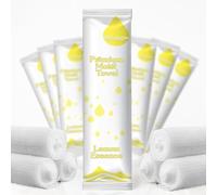 BlueWater (100-Units) Individually-Wrapped Moist Pre-Scented Towels - Single-use Premium Hot/Cold Towels (12"x12", Lemon)