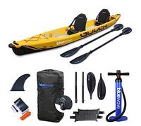 Bluewave Inflatable Kayak - Double - Complete Set Including 'Glider' 2-Person Kayak, Seats, Paddles, Fin, Storage Bag & Pump Included - The Complete Tandem Kayaking Package (Yellow)