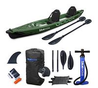 Bluewave Inflatable Kayak - Double - Complete Set Including 'Glider' 2-Person Kayak, Seats, Paddles, Fin, Storage Bag & Pump Included - The Complete Tandem Kayaking Package - Dark Green