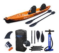 Bluewave Inflatable Kayak - Double - Complete Set Including 'Glider' 2-Person Kayak, Seats, Paddles, Fin, Storage Bag & Pump Included - The Complete Tandem Kayaking Package - Orange