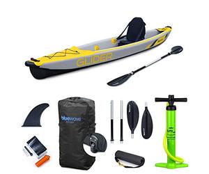 Bluewave Inflatable Kayak - Single - Complete Set Including 'Glider' Kayak, Seat, Paddle, Fin, Storage Bag & Pump Included - High PSI - The Complete Solo Kayaking Package (Yellow)