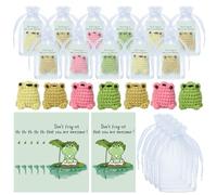 Blueweenly 10 Sets Cute Crochet Frog Gifts Bulk, Handmade Frog Party Favors | Positive Back to School Student Gifts, Frog Crochet Desk Decor, Encouraging Cards, Teacher Office Staff Employee Women Gifts