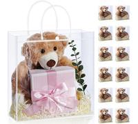 Blueweenly 12 Pack Stuffed Bear with Clear Gift Bags Raffia 13.5 Inch Plush Bear Gift Set Large Stuffed Animal Gifts for Mothers Day Graduation Wedding Birthday Party Favors