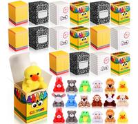 Blueweenly 12 Set Back to School Gift for Student Mini Stuffed Animal Bulk with Composition Notebook Pencil Crayon Box Little Plush Toy First Day of School Party Favor for Welcome Back Classroom Prize