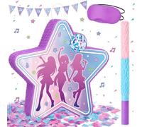 Blueweenly 16'' Large Kpop Piñata Kpop Party Decorations Disco Party Star Piñata with Stick Blindfold Confetti Music Movie Theme Parties Supply Photo Prop