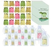 Blueweenly 20 Sets Cute Crochet Frog Gifts Bulk, Handmade Frog Party Favors | Positive Back to School Student Gifts, Frog Crochet Desk Decor, Encouraging Cards, Teacher Office Staff Employee Women Gifts