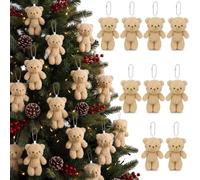 Blueweenly 24 Pcs Christmas Mini Bear Bulk, 4.72 Inch Stuffed Plush Animal Xmas Tree Decorations, Small Toy Gifts Brown Hanging Bear Ornaments for Home Indoor Outdoor Farmhouse Holiday Party Decor