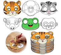 Blueweenly 24 Pcs Rainforest Masks 6 Rainforest Designs Vbs 2026 Christian Animal Masks DIY Craft Activities Photo Booth Props Rain Forest Mask for Vbs Party Supply Sunday Activity (White)