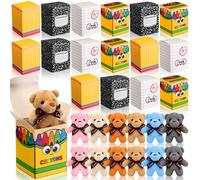 Blueweenly 24 Set Back to Gift for Mini Stuffed Bear Bulk with Composition Notebook Crayon Box First Day of for Welcome Back Party Favor Prize