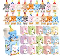 Blueweenly 24 Set Birthday Classroom Gifts for Students Mini Stuffed Animals Bulk with Gift Box Tiny First Day of School Plush Keychains for Birthday Party Goodie Bag Rewards Prizes(Bears)
