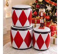 Blueweenly 3 Pcs Christmas Inflatable Drums Decoration, Black and Red | Christmas Tree Decor, Large 18 16 14 Inches, Classic Nutcracker Pattern, Xmas Party Supplies, Indoor Outdoor Holiday Decor
