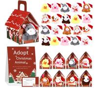 Blueweenly 73 Pcs Christmas Animal Party Favors Set Mini Plush Farm Toys Foldable Red Carton House Adoption Cards 1 Sign Animal Bulk with Favor Bags for Adopt a Pet Party Favors Birthday Supply