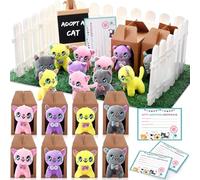 Blueweenly 84 Pcs Adopt a Pet Party Favors 24 Mini Plush Stuffed Animals 10 White Plastic Fence 24 Paper Gift Boxes 24 Adoption Cards with Mini Chalkboard and Artificial Lawn(Kitten)