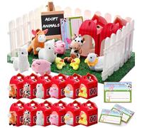 Blueweenly 84 Pcs Adopt a Pet Party Favors 24 Mini Plush Stuffed Animals 10 White Plastic Fence 24 Paper Gift Boxes 24 Adoption Cards with Mini Chalkboard and Artificial Lawn(Farm Animals)