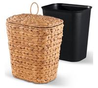 BLUEWEST 2.6 Gallon Wicker Trash Can with Lid, Handwoven Rattan Bin, Walnut | No Assembly; Woven Decorative Wastebasket with Removable Plastic Inner Bin for Bathrooms, Bedrooms, Offices or Kitchens.