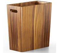 BLUEWEST 2.6 Gallons Wooden Wastebaskets - Solid Acacia Wood Trash Can with Handles, Rectangular Bin for Bathroom, Bedroom, Kitchen, Office - Brown Decorative Basket for Living Room or Under Counter