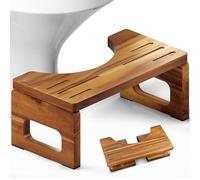 BLUEWEST Foldable Toilet Stool, Acacia Wood Poop Stool for Potty Training, 7 Inch Non-Slip Bathroom Step with Collapsible Design for Adults