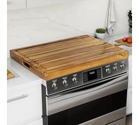 BLUEWEST Noodle Board Stove Cover with Handles, 3 in 1 Wood Stove Top Covers Board for Gas Burners and Electric Stove, Wooden RV Stovetop Cover, Tray for Kitchen Counter Space with Juice Grooves
