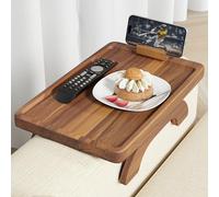 BLUEWEST Sofa Armrest Tray,15.4''x9.8'' Acacia Wood Couch Arm Clip on Tray Table with 360° Rotating Phone Holder -Fits Most Couch Arm Sizes-Non-Slip, Arm Table for TV Dinners, Remote, Drinks & Snacks
