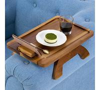 BLUEWEST Sofa Armrest Tray, Acacia Wood Couch Arm Clip on Tray Table with 360° Rotating Phone Holder -Fits Most Couch Arm Sizes-Non-Slip, Space-Saving Arm Table for TV Dinners, Remote, Drinks & Snacks