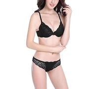 Bluewhalebaby Sexy Push Up Bras Set Transparent Underwear Lingerie Lace Bra & Matching Knicker for Women Black UK Size 34C = Asian Tag Size 36C