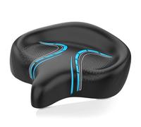 BLUEWIND Oversized Bike Seat, Wide Bicycle Saddle Novel Backrest Design for Electric Bike, Universal Fit Exercise or Road Stationary Bike Seat Cushion for Men & Women (Blue)
