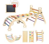 BlueWood Triangle Set, 7-in-1 Foldable Wooden Toddler Climbing Toys Indoor Playground Jungle Gym Montessori Climber for 2-6 Years Old, Baby, Kids (Rainbow)