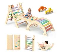 BlueWood Triangle Set 7in1 Foldable Baby Climbing Toys Wooden Montessori with Arch&Ramp&Ladder Climber Indoor Jungle Gyms for Toddlers - Rainbow