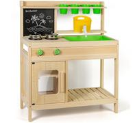 BlueWood Wooden Mud Kitchen for Kids Outdoor - Real Water Sink, Toy Stove & Blackboard | Garden Toys for Boys and Girls Ages 3+ | Montessori Play Kitchen Gift Set