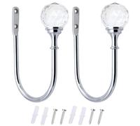 BlueXP 2 Pack Metal Curtain Holdback Hook Crystal Ball U-Form Wall Mounted Curtain Tie Back Hook Decorative Curtain Drapery Holdback Arms Hook for Window Shower Curtain Drapery Voile Towel Coat Sliver