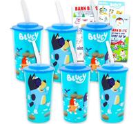 Bluey 16oz Water Bottle Set - Bundle with 6 Refillable Cups with Straws for School Supplies, Sports, Party Supplies, More | Bluey Cups for Toddlers Birthday
