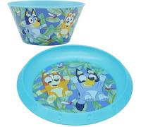 Bluey 2Pcs Self Feeding Dinnerware Set - BPA Free Stackable Bowl Reusable Plastic Plate Raised Sides, Easy to Wash Printed Kids Dinner Set 4+ Years