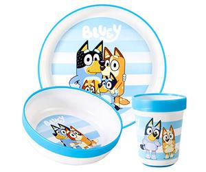 Bluey 3pc Kids Dinner Set - Toddler Plates and Bowls Set with Kids Cup, Reusable Bicolor Premium Plastic Dinnerware Sets - Baby Plates, Baby Bowls, Toddler Cups, Children’s Mealtime Tableware