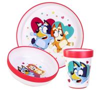 Bluey 3pcs Reusable Bicolor Premium Kids Dinner Tableware Set Plate, Bowl & Tumbler, BPA Free