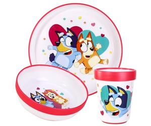 Bluey 3pcs Reusable Bicolor Premium Kids Dinner Tableware Set Plate, Bowl & Tumbler, BPA Free