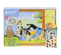 Bluey 5 Wood Puzzles with Storage Box 72 Exclusive Mickey Mouse Clubhouse Stickers and Star Wars 300+ Stickers Bundle for Kids - Ages 3 and Up