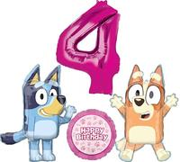 Bluey and Bingo Girl 4th Birthday Party Supplies Foil Balloon Bouquet Decorations
