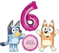 Bluey and Bingo Girl 6th Birthday Party Supplies Foil Balloon Bouquet Decorations