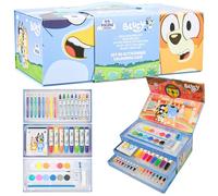 Bluey Art Set for Kids Colouring Pencils Paints Felt Tip Pens Crayons Stationery Crafts Girls Boys Art Supplies Preschool Travel 40 Plus Pcs Gift Set (Blue 3 Tier)