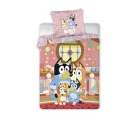 Bluey Baby Duvet Cover 100x135 + Pillowcase 40x60 100% Cotton Heeler Family | Reversible baby bedding | Natural cotton Oeko-Tex breathable | Pink and blue starry | Official licence | Toddler 0-3