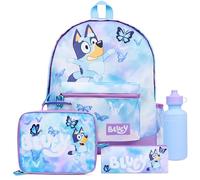 Bluey Backpack Set 4 Pcs Water Bottle Pencil Case School Bag Swim or Lunch Bag Nursery School Supplies Travel Rucksack Set Butterfly