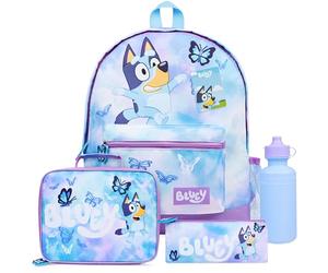 Bluey Backpack Set 4 Pcs Water Bottle Pencil Case School Bag Swim or Lunch Bag Nursery School Supplies Travel Rucksack Set Butterfly