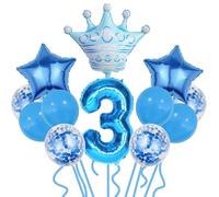 Bluey Balloons, Number 3 Balloon, 3rd Birthday Balloons - HSC 12Pcs Navy Blue Decoration Set with Giant Self-Sealing Foil Number 3, Metallic Blue Confetti Star Crown Balloon for Boys Party Decor