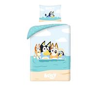 Bluey Beach Bedding Set, Duvet Cover 140 x 200 cm for Children and Pillowcase, with Bluey, Bingo, Bandit (Le Papa) and Chilli (The Mom)