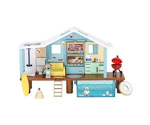Bluey Beach Cabin Playset, With Exclusive Figure With Goggles. Includes 10 Play Pieces and Sticker Sheet